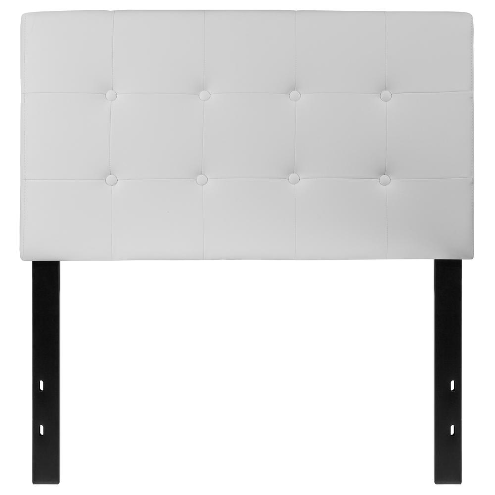 Button Tufted Upholstered Twin Size Headboard in White Vinyl. Picture 1