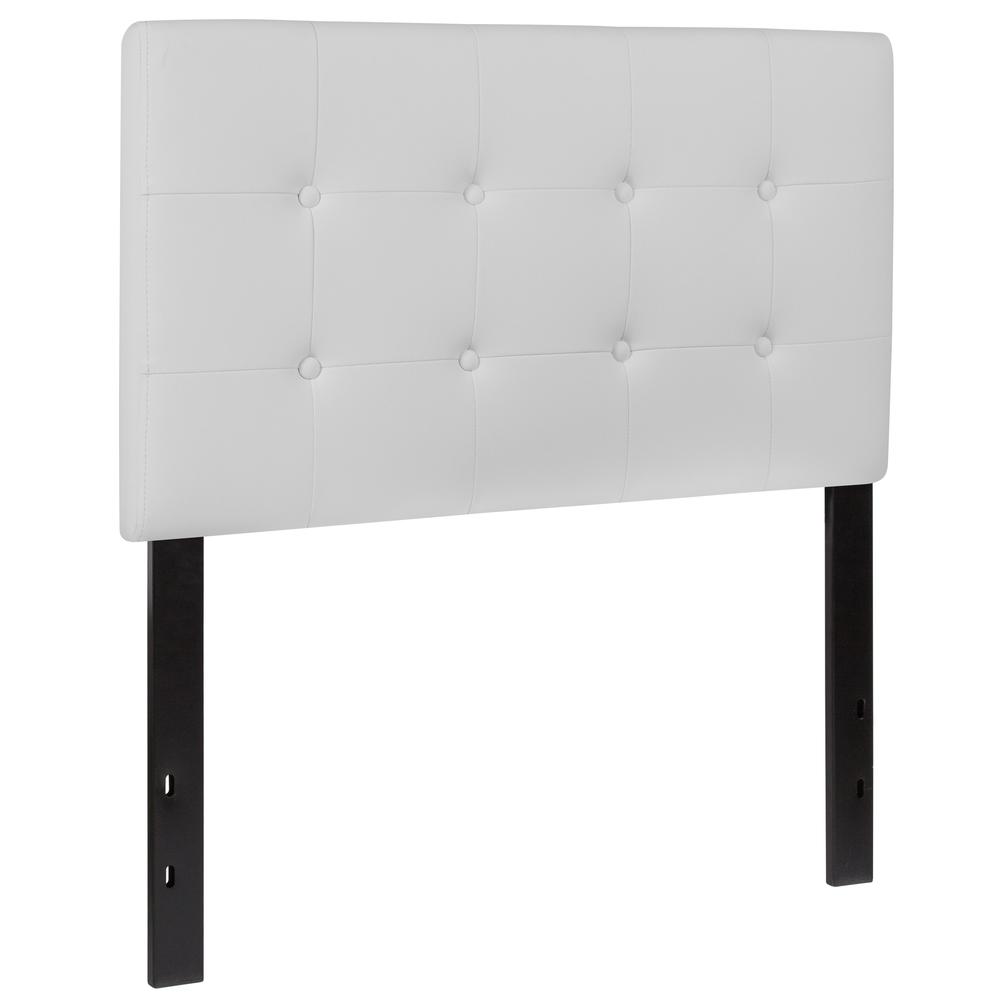 Button Tufted Upholstered Twin Size Headboard in White Vinyl. Picture 3