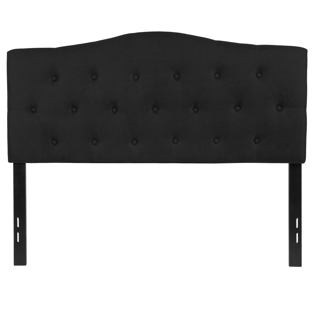 Arched Button Tufted Upholstered Full Size Headboard in Black Fabric. Picture 1
