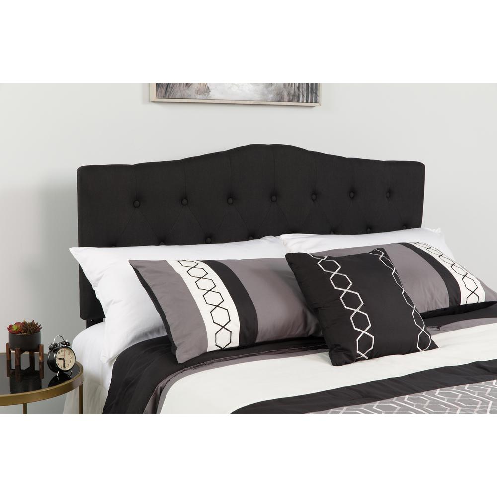 Arched Button Tufted Upholstered Full Size Headboard in Black Fabric. Picture 4