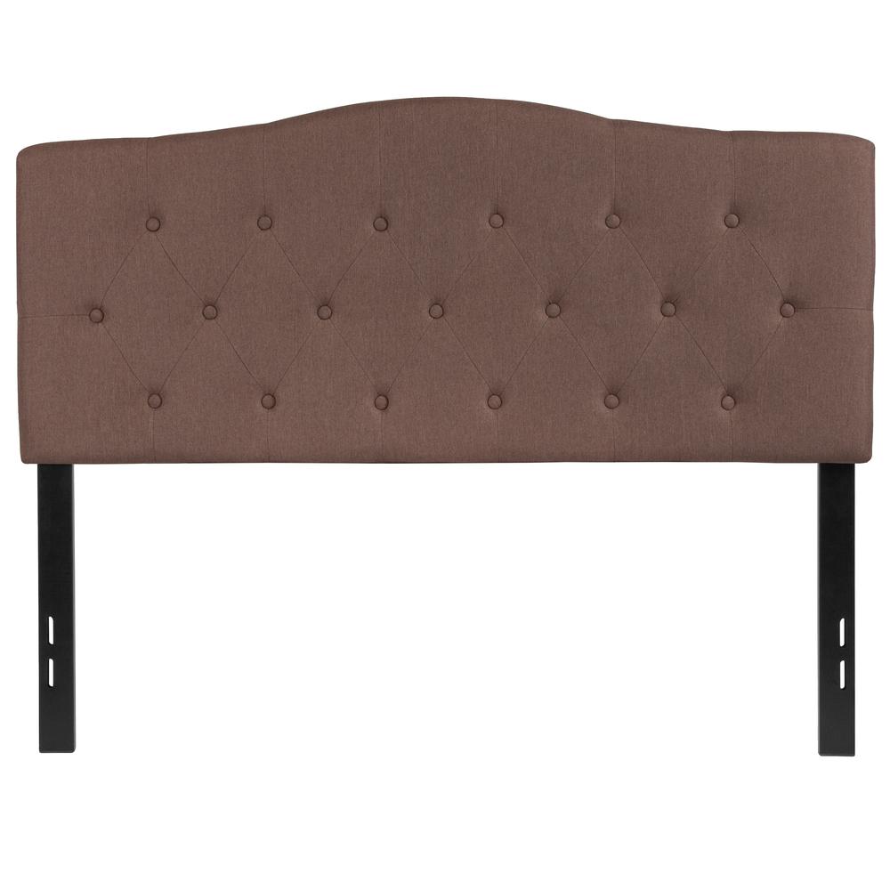 Arched Button Tufted Upholstered Full Size Headboard in Camel Fabric. Picture 1