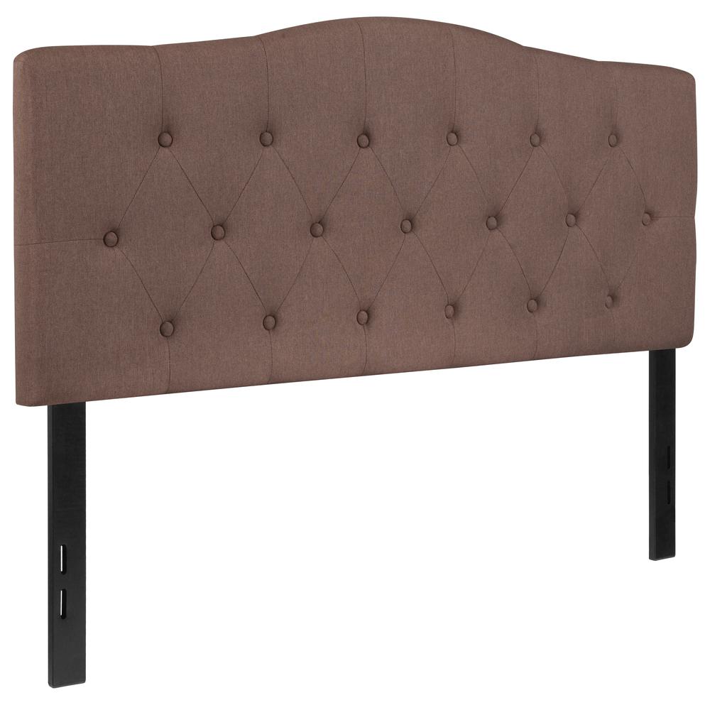 Arched Button Tufted Upholstered Full Size Headboard in Camel Fabric. Picture 3