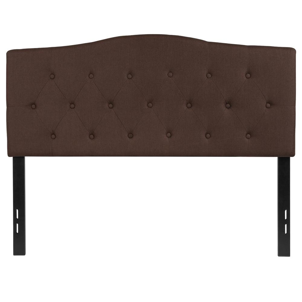 Arched Button Tufted Upholstered Full Size Headboard in Dark Brown Fabric. Picture 1