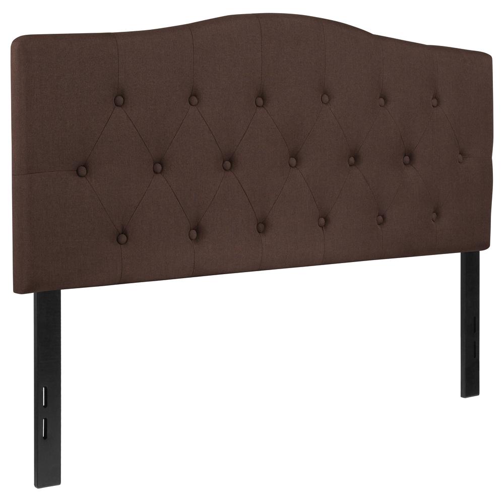 Arched Button Tufted Upholstered Full Size Headboard in Dark Brown Fabric. Picture 3
