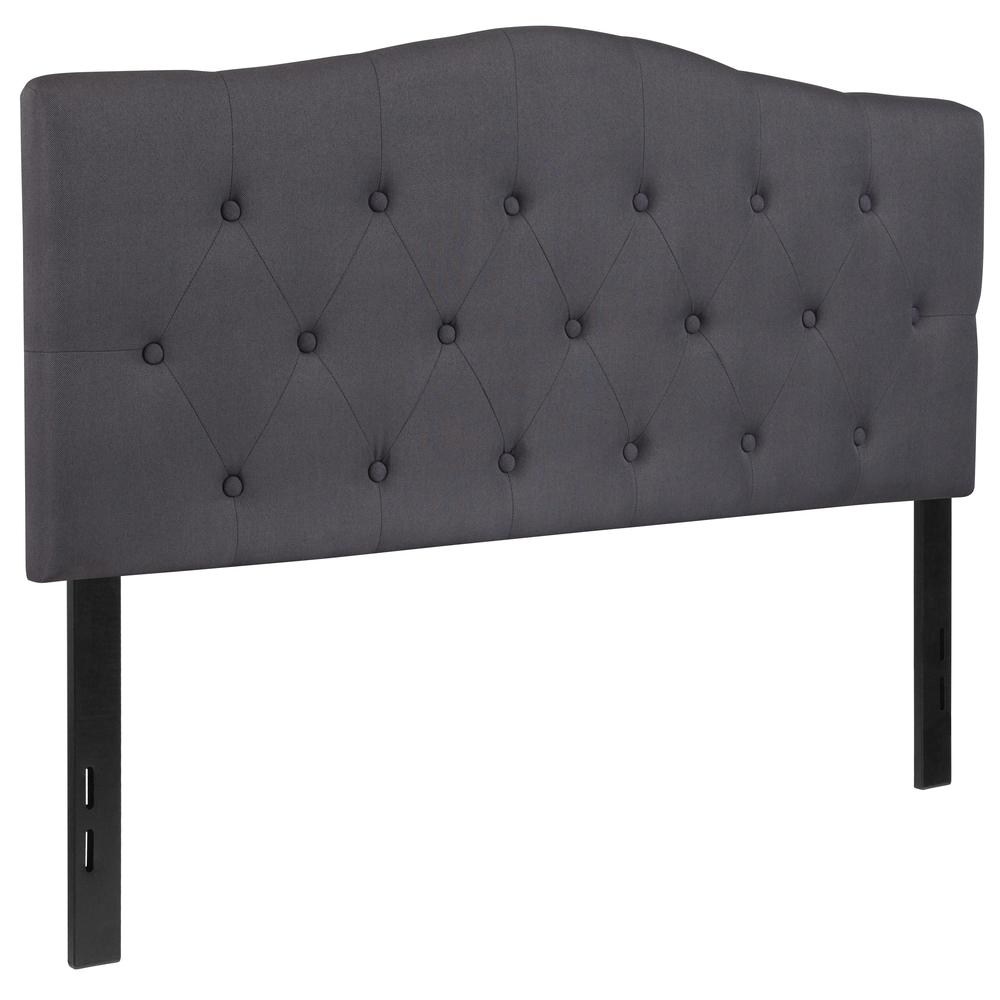 Arched Button Tufted Upholstered Full Size Headboard in Dark Gray Fabric. Picture 3