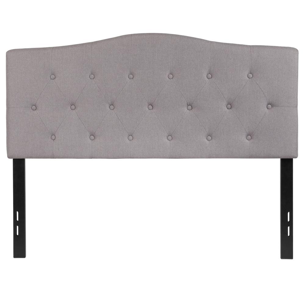 Arched Button Tufted Upholstered Full Size Headboard in Light Gray Fabric. The main picture.