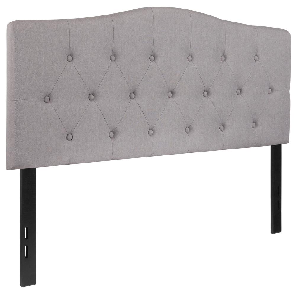 Arched Button Tufted Upholstered Full Size Headboard in Light Gray Fabric. Picture 3