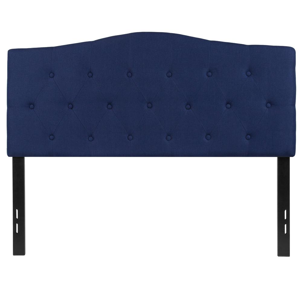 Arched Button Tufted Upholstered Full Size Headboard in Navy Fabric. Picture 1