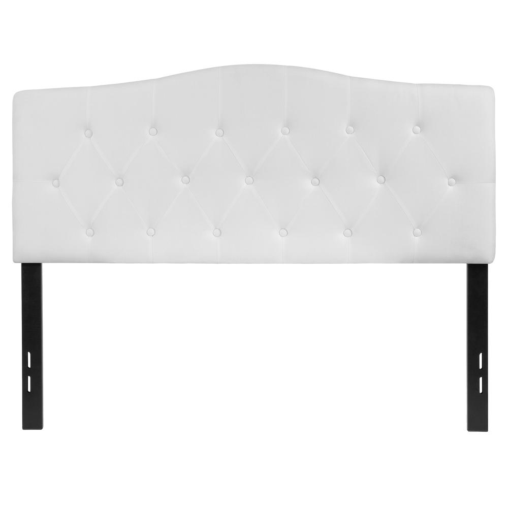 Arched Button Tufted Upholstered Full Size Headboard in White Fabric. Picture 1