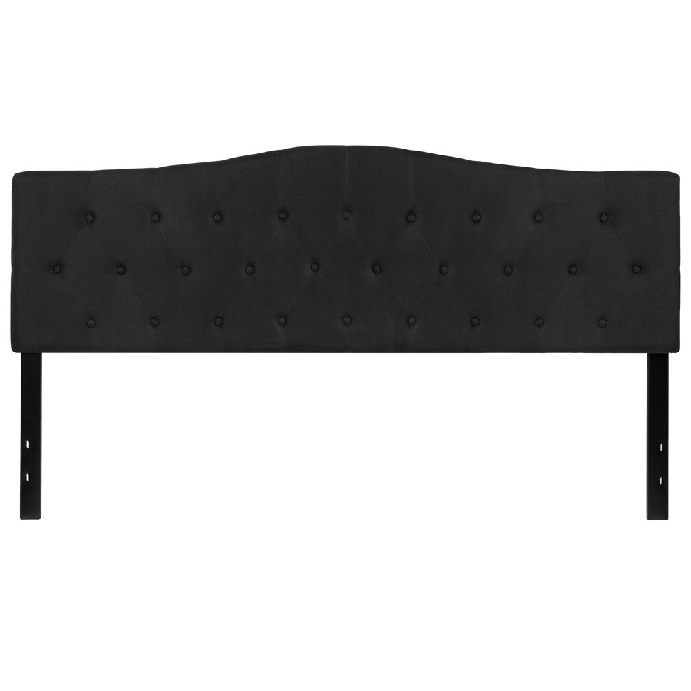 Arched Button Tufted Upholstered King Size Headboard in Black Fabric. Picture 1