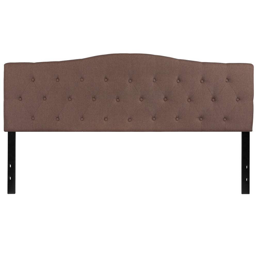 Arched Button Tufted Upholstered King Size Headboard in Camel Fabric. The main picture.