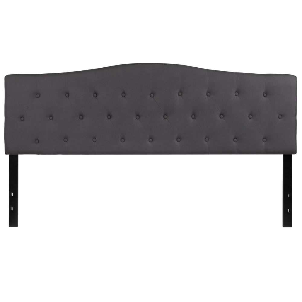 Arched Button Tufted Upholstered King Size Headboard in Dark Gray Fabric. Picture 1