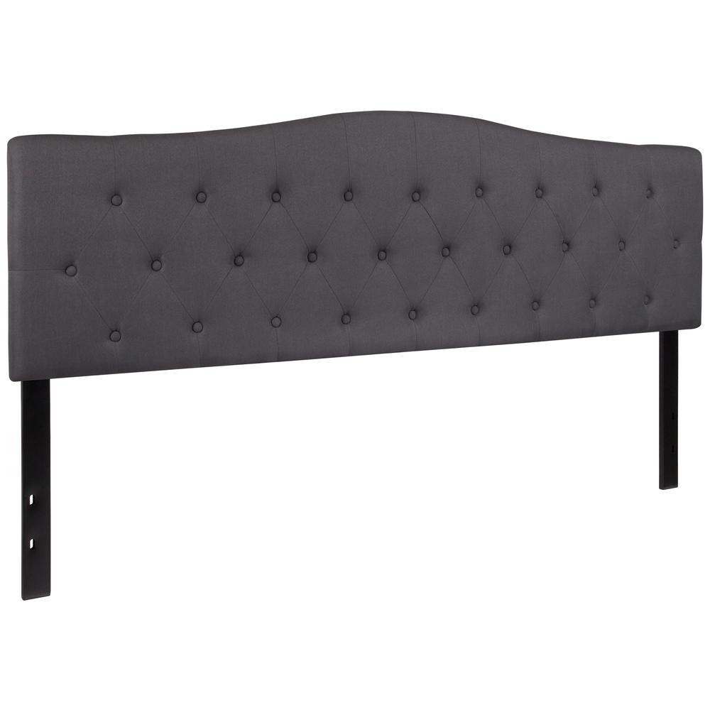 Arched Button Tufted Upholstered King Size Headboard in Dark Gray Fabric. Picture 3