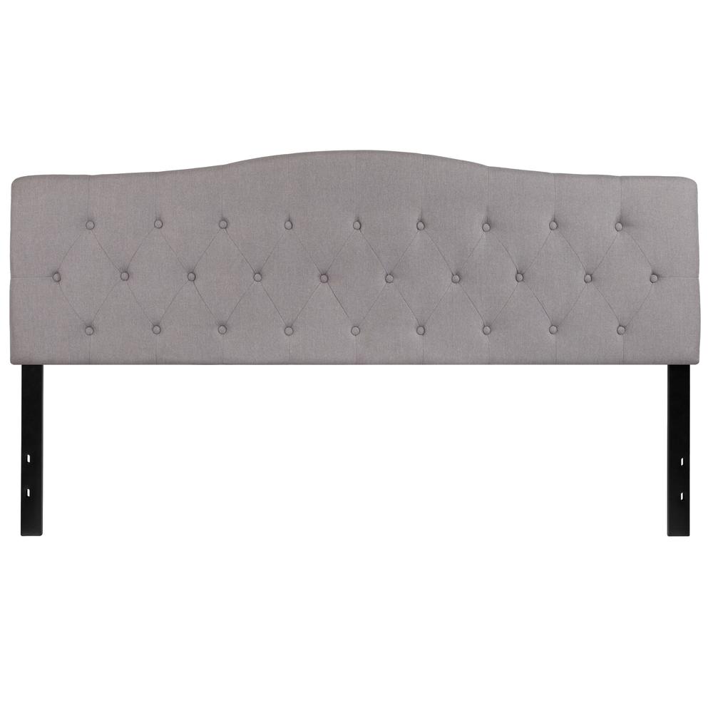 Arched Button Tufted Upholstered King Size Headboard in Light Gray Fabric. Picture 1