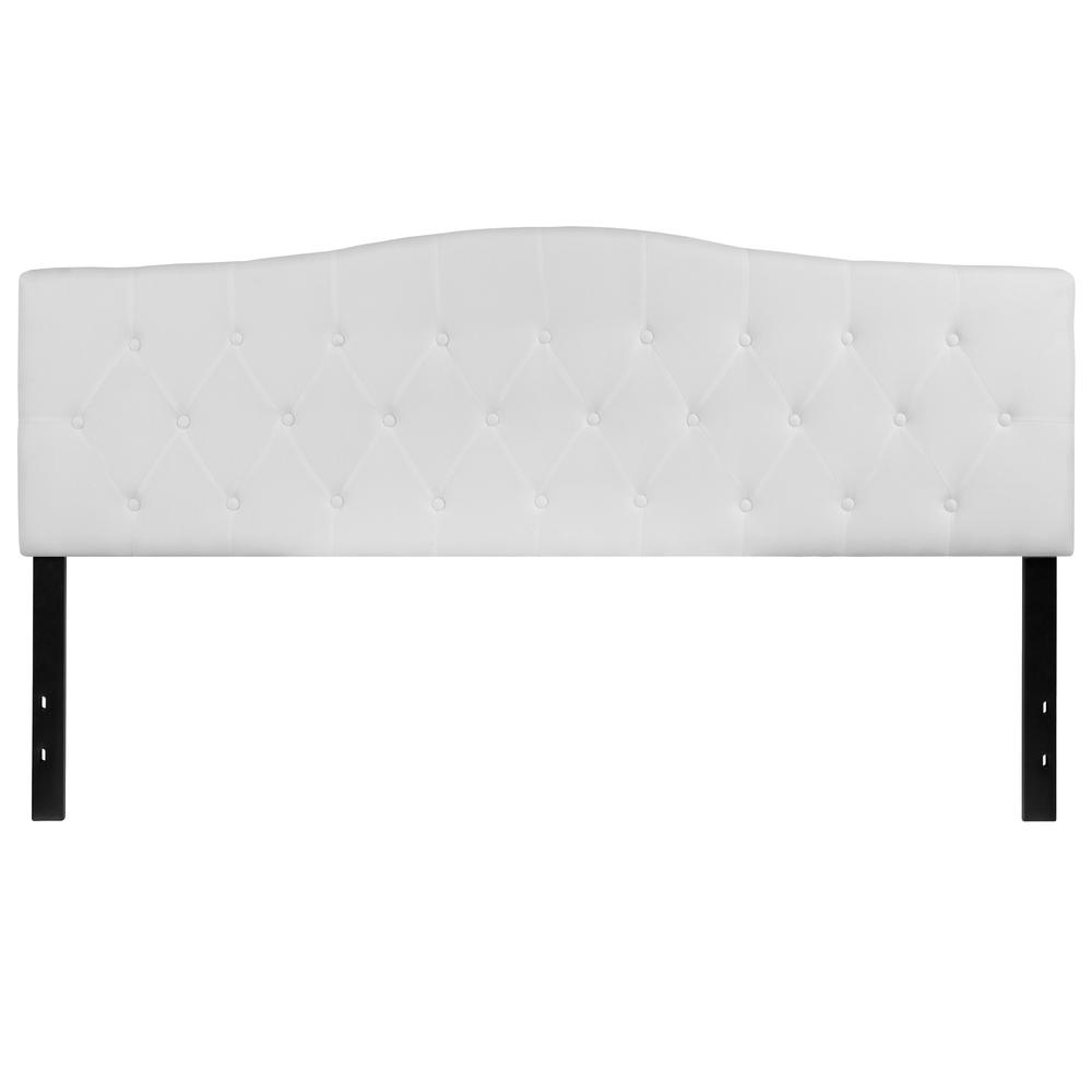 Arched Button Tufted Upholstered King Size Headboard in White Fabric. The main picture.