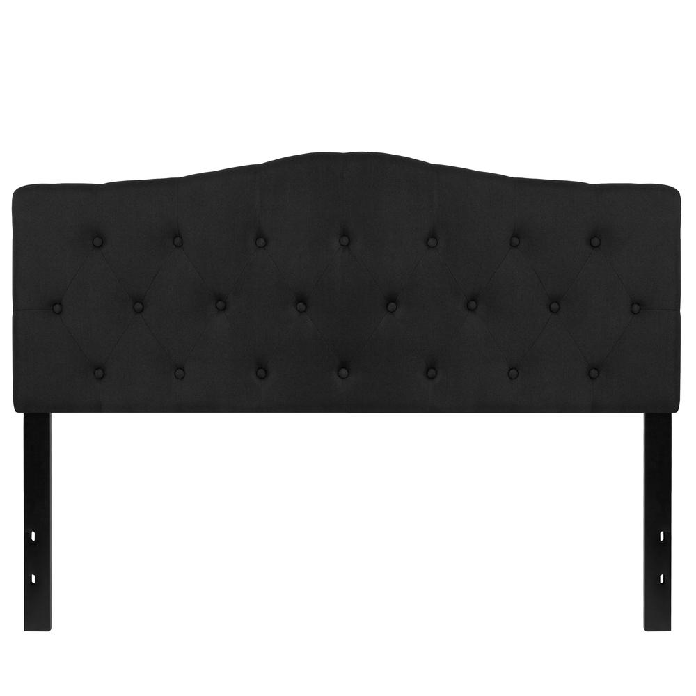Arched Button Tufted Upholstered Queen Size Headboard in Black Fabric. The main picture.