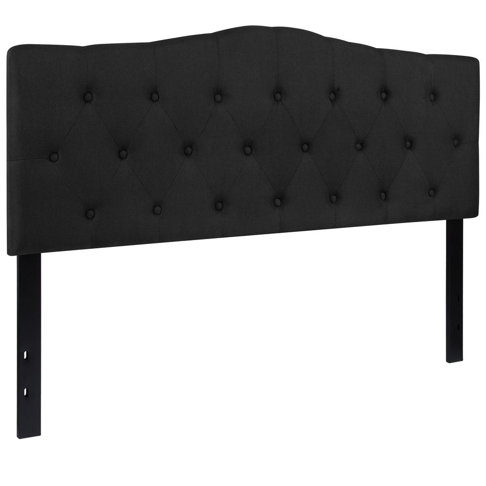 Arched Button Tufted Upholstered Queen Size Headboard in Black Fabric. Picture 3