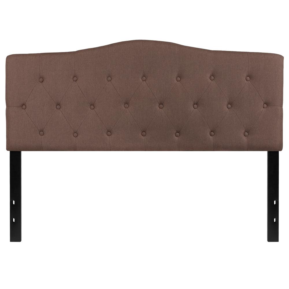 Arched Button Tufted Upholstered Queen Size Headboard in Camel Fabric. Picture 1
