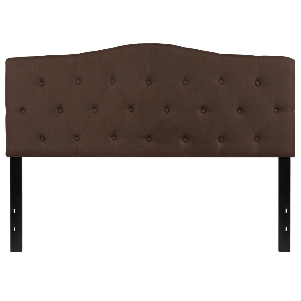 Arched Button Tufted Upholstered Queen Size Headboard in Dark Brown Fabric. Picture 1