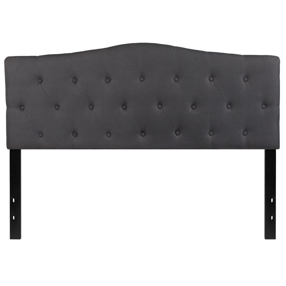 Arched Button Tufted Upholstered Queen Size Headboard in Dark Gray Fabric. Picture 1