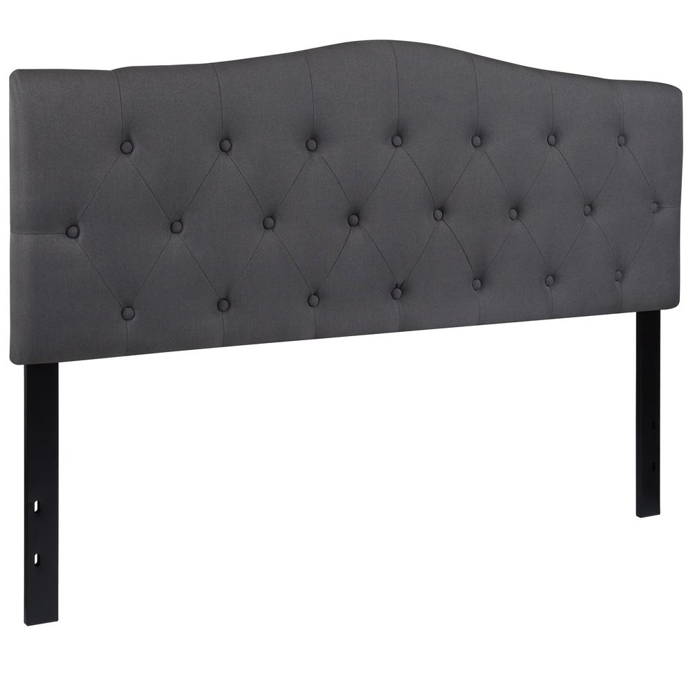 Arched Button Tufted Upholstered Queen Size Headboard in Dark Gray Fabric. Picture 3