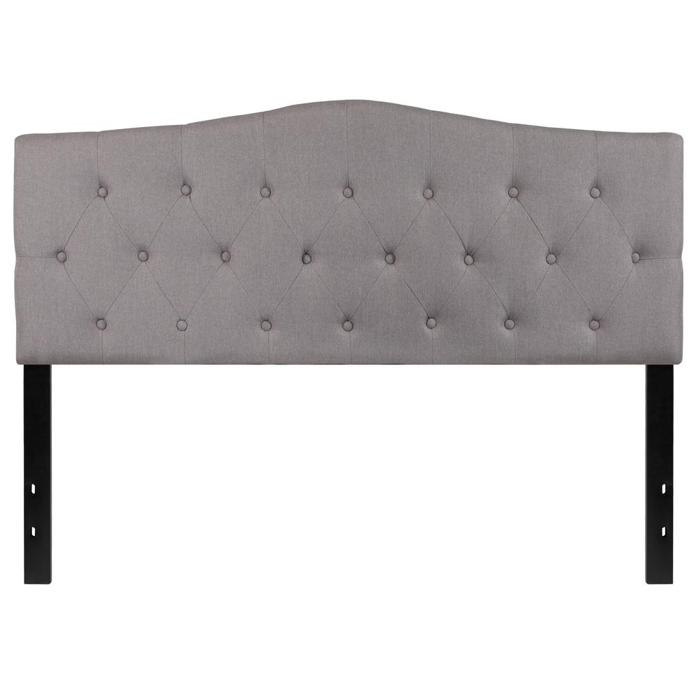 Arched Button Tufted Upholstered Queen Size Headboard in Light Gray Fabric. Picture 1