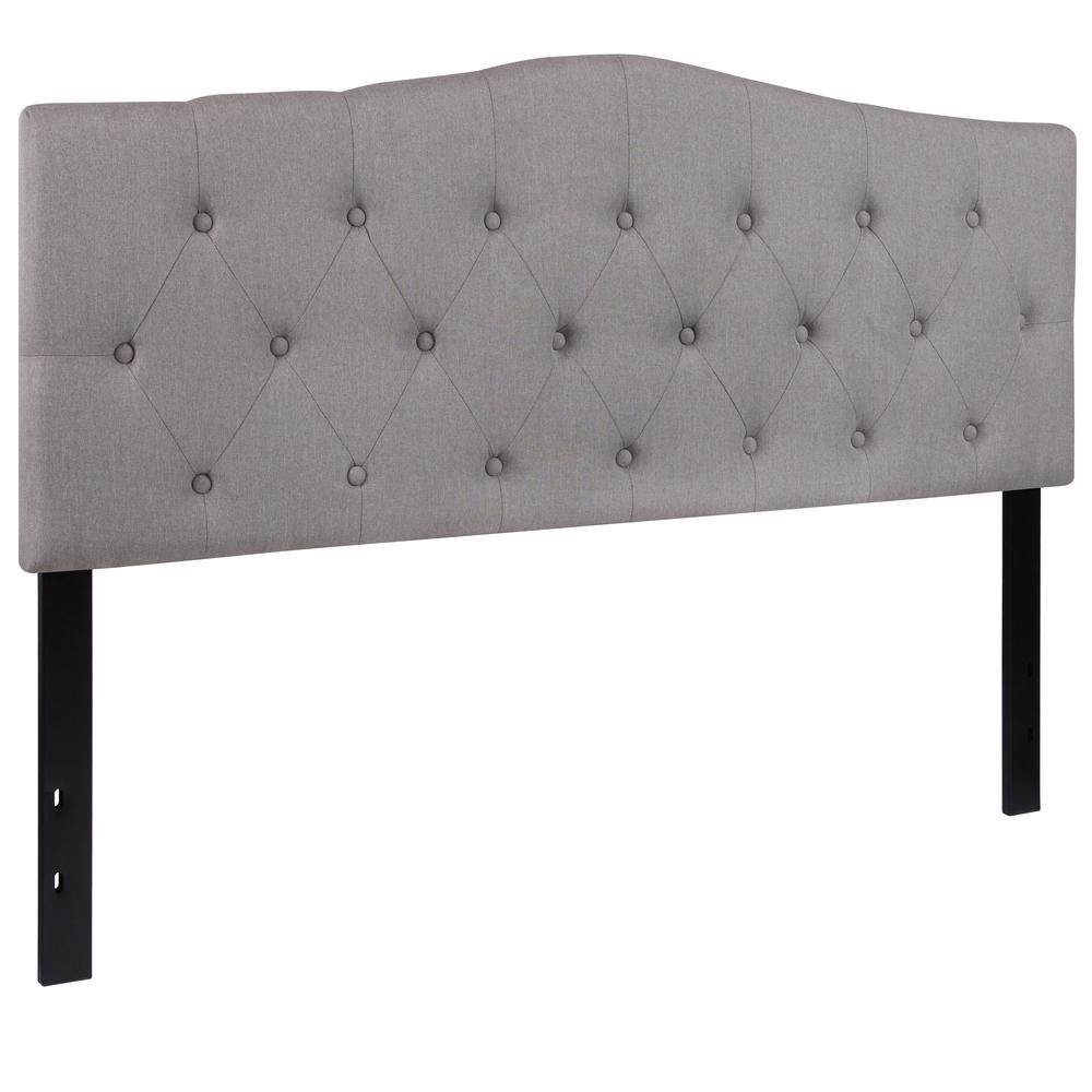 Arched Button Tufted Upholstered Queen Size Headboard in Light Gray Fabric. Picture 3