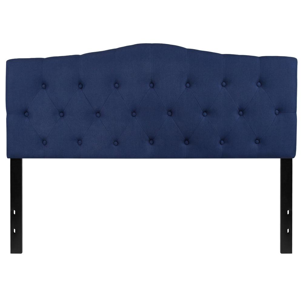 Arched Button Tufted Upholstered Queen Size Headboard in Navy Fabric. Picture 1