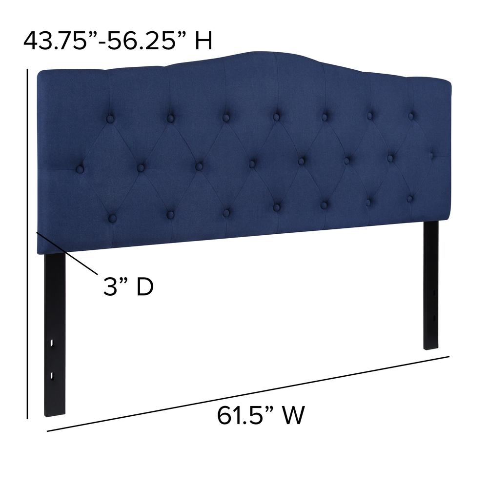 Arched Button Tufted Upholstered Queen Size Headboard in Navy Fabric. Picture 2