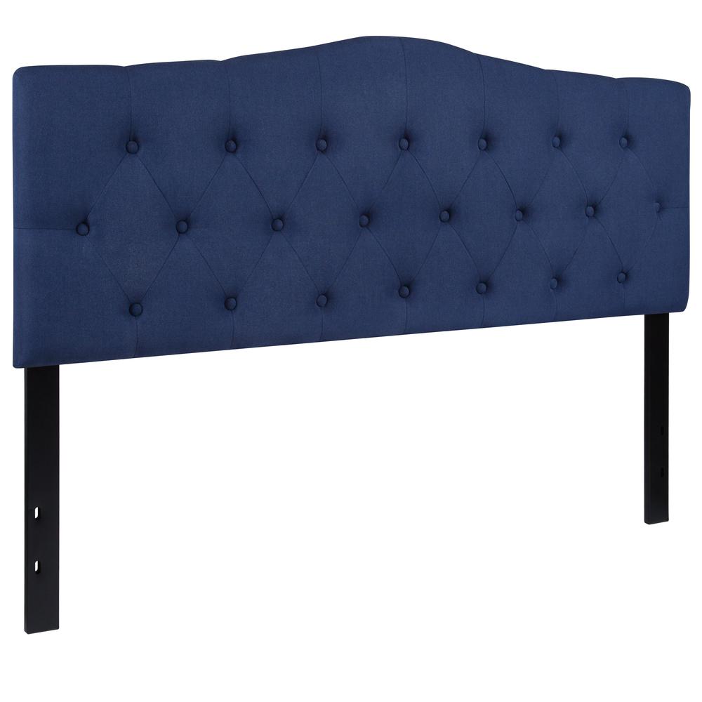 Arched Button Tufted Upholstered Queen Size Headboard in Navy Fabric. Picture 3