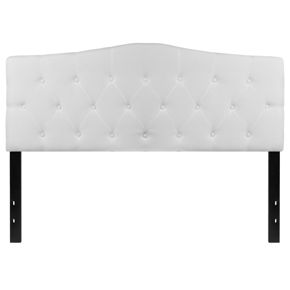Arched Button Tufted Upholstered Queen Size Headboard in White Fabric. The main picture.