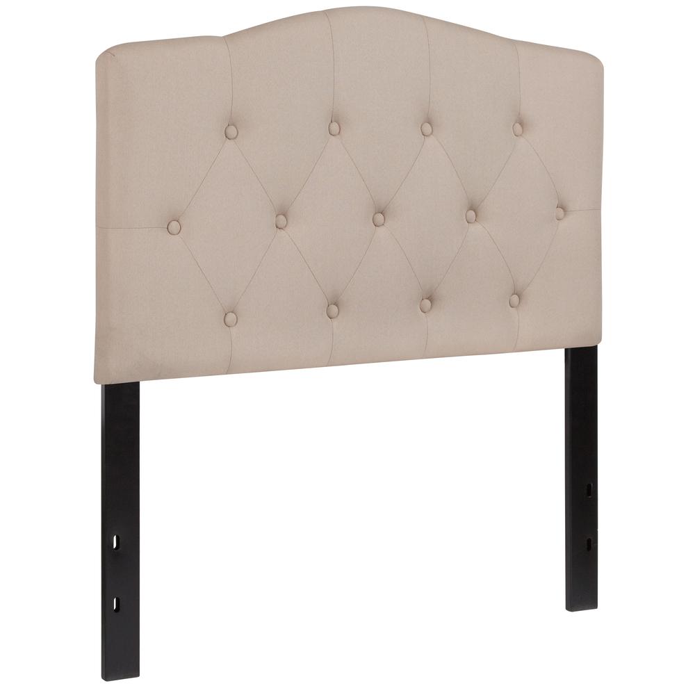 Arched Button Tufted Upholstered Twin Size Headboard in Beige Fabric. Picture 3