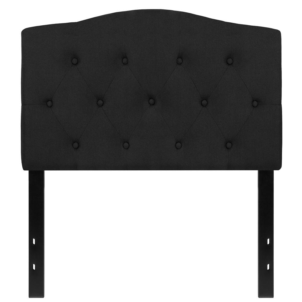 Arched Button Tufted Upholstered Twin Size Headboard in Black Fabric. Picture 1