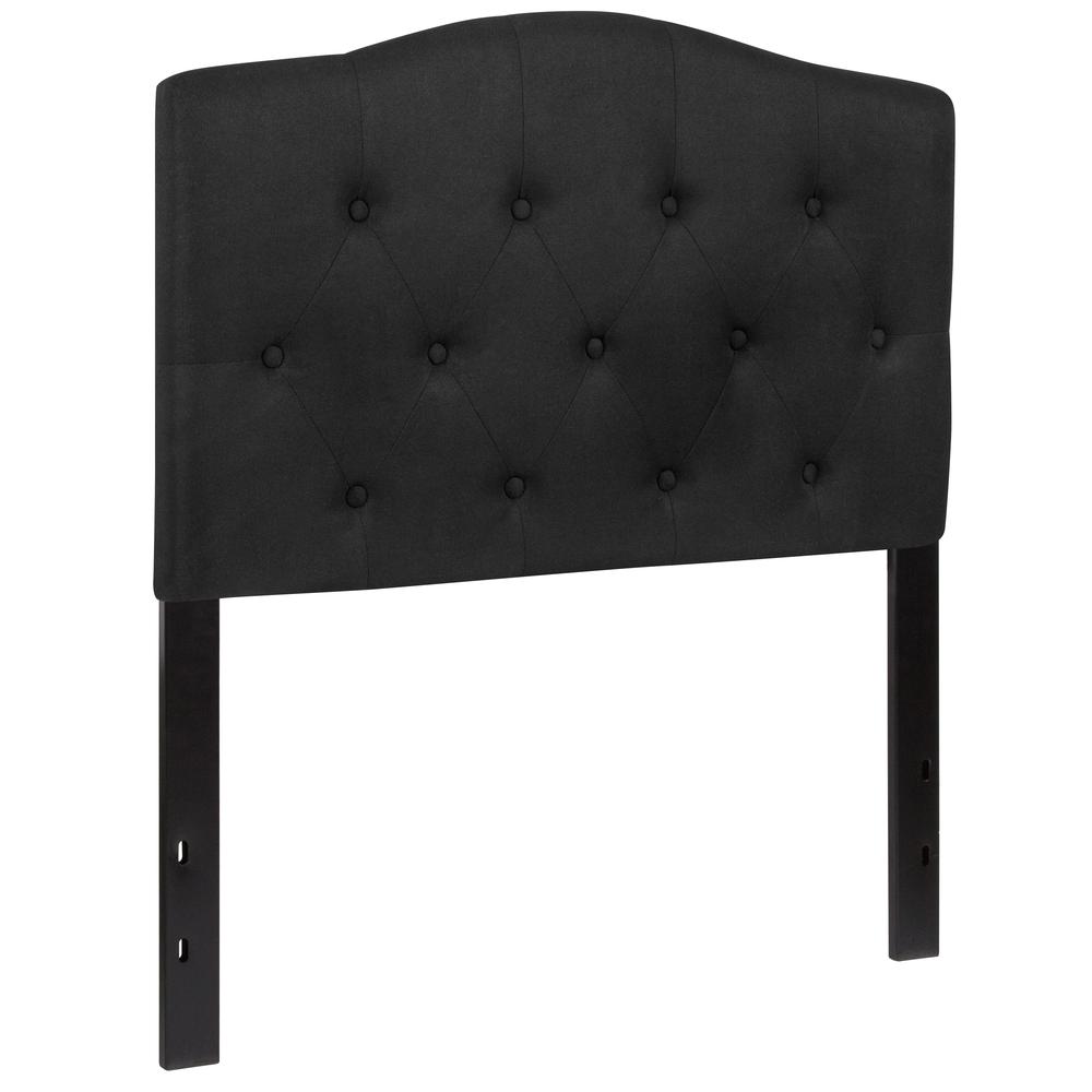 Arched Button Tufted Upholstered Twin Size Headboard in Black Fabric. Picture 3