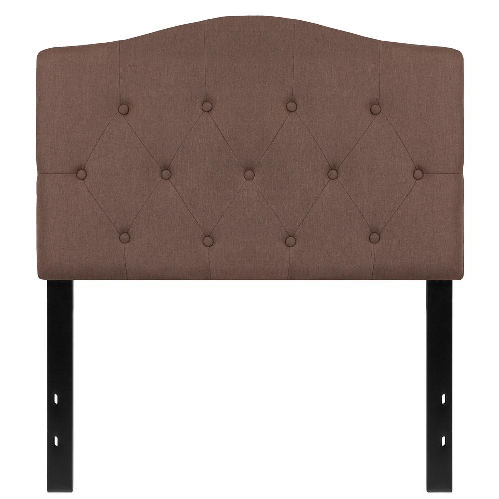 Arched Button Tufted Upholstered Twin Size Headboard in Camel Fabric. Picture 1