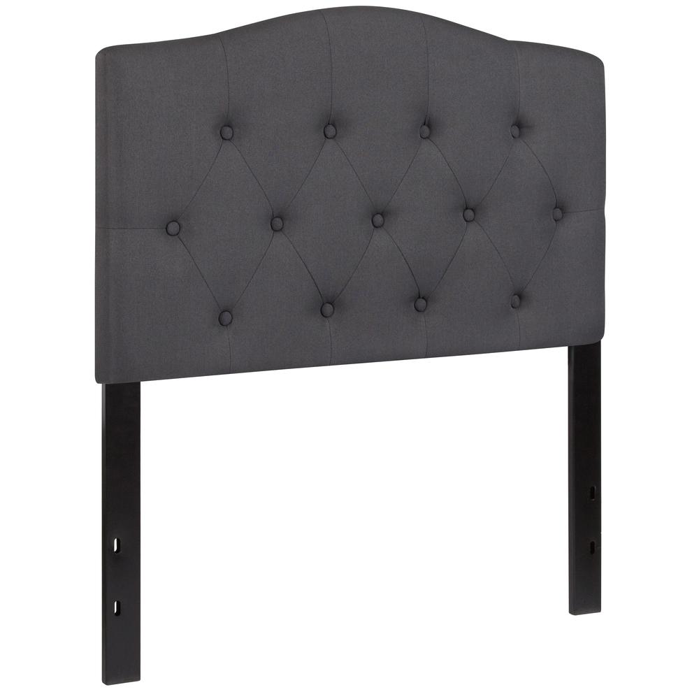 Arched Button Tufted Upholstered Twin Size Headboard in Dark Gray Fabric. Picture 3