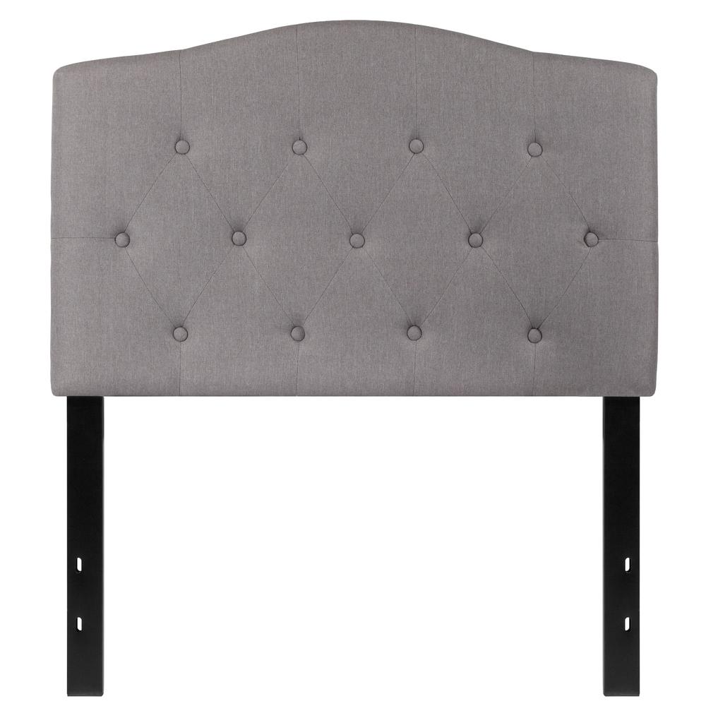 Arched Button Tufted Upholstered Twin Size Headboard in Light Gray Fabric. The main picture.