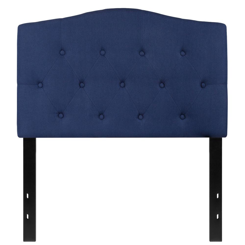 Arched Button Tufted Upholstered Twin Size Headboard in Navy Fabric. Picture 1