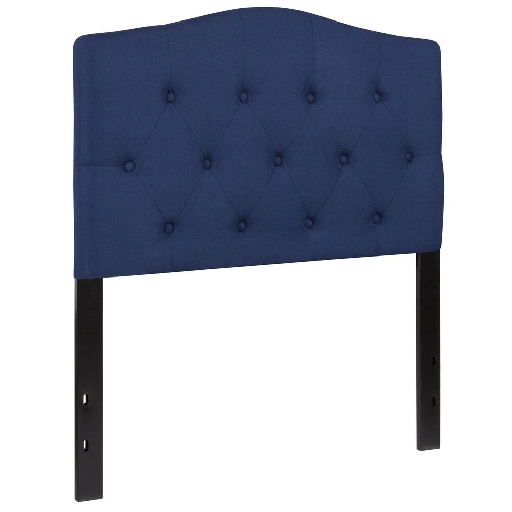 Arched Button Tufted Upholstered Twin Size Headboard in Navy Fabric. Picture 3