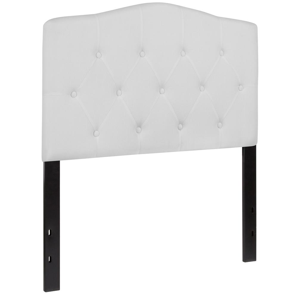 Arched Button Tufted Upholstered Twin Size Headboard in White Fabric. Picture 3