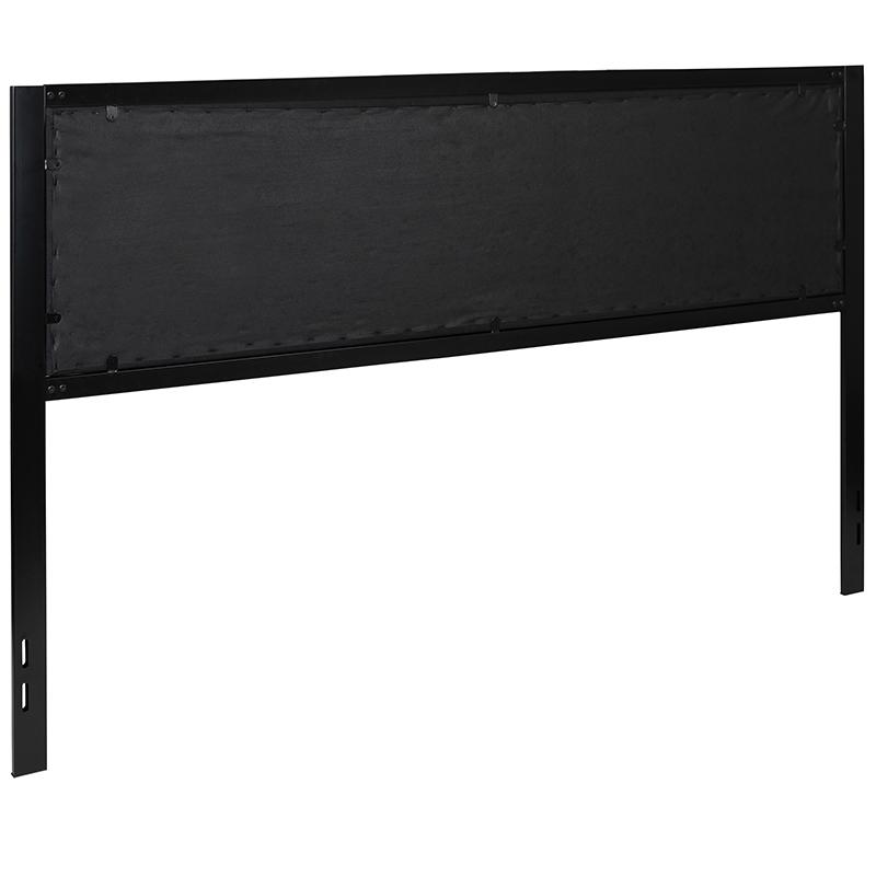 Metal Upholstered King Size Headboard in Black Fabric. Picture 3