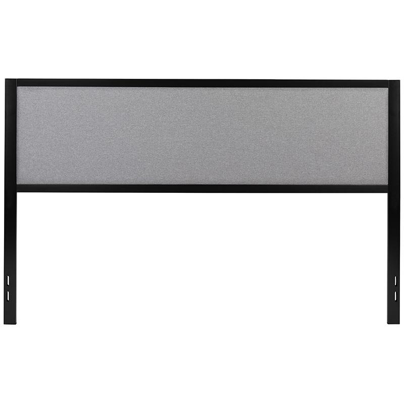 Metal Upholstered King Size Headboard in Light Gray Fabric. Picture 2
