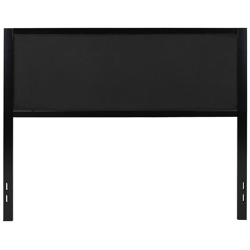 Metal Upholstered Queen Size Headboard in Black Fabric. Picture 2