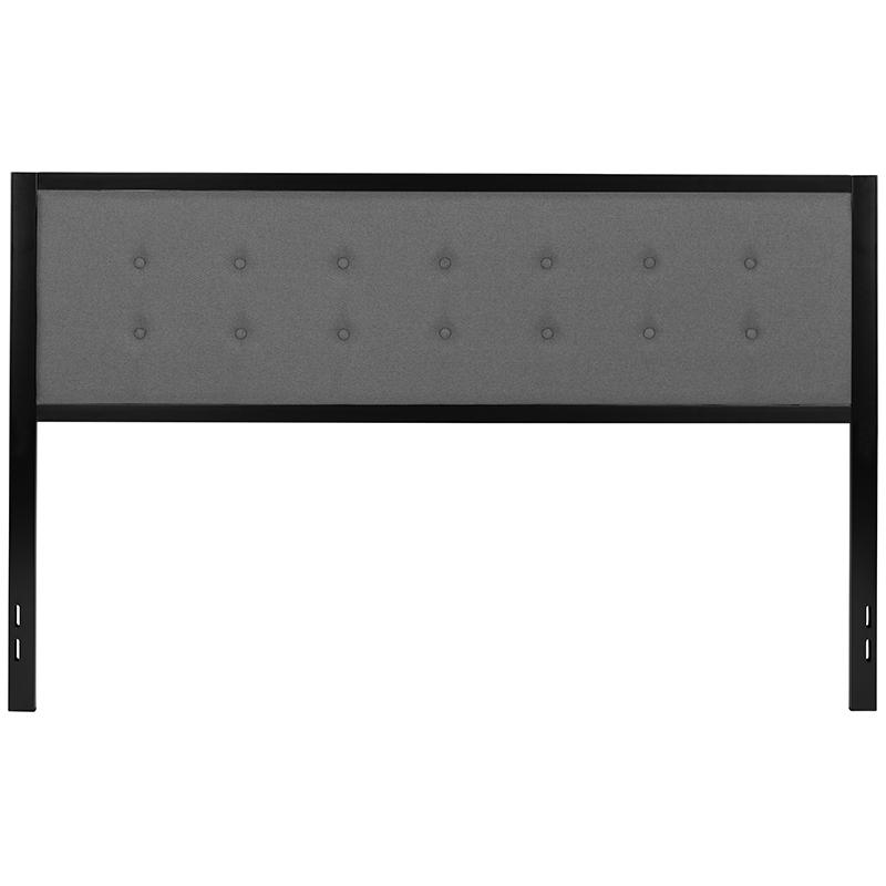 Metal Tufted Upholstered King Size Headboard in Dark Gray Fabric. Picture 2