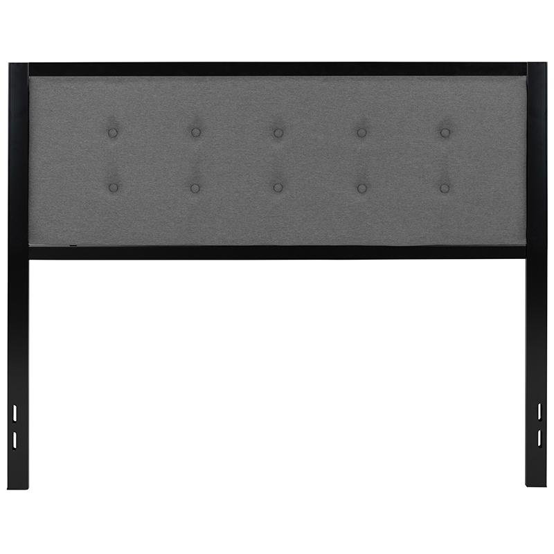 Metal Tufted Upholstered Queen Size Headboard in Dark Gray Fabric. Picture 2