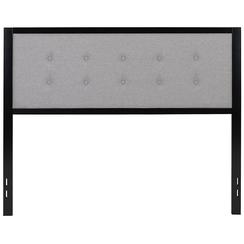 Bristol Metal Tufted Upholstered Queen Size Headboard in Light Gray Fabric. Picture 2