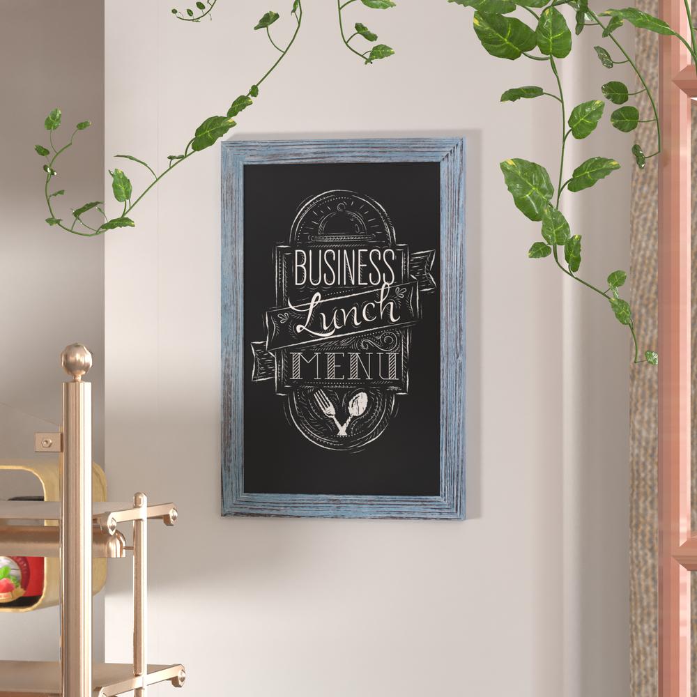 20" x 30" Blue Wall Mount Magnetic Chalkboard Sign. Picture 1