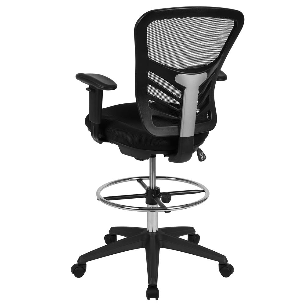 Mid-Back Black Mesh Ergonomic Drafting Chair with Adjustable Chrome Foot Ring, Adjustable Arms and Black Frame. Picture 5