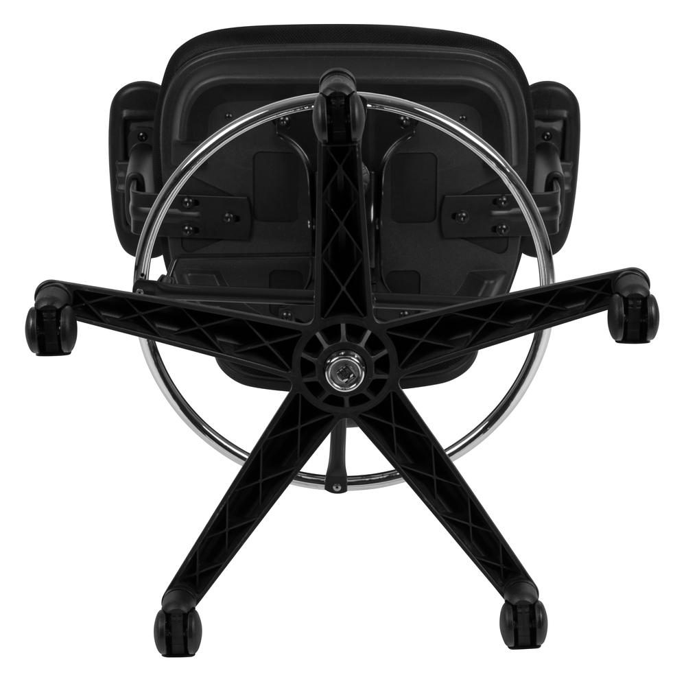 Mid-Back Black Mesh Ergonomic Drafting Chair with Adjustable Chrome Foot Ring, Adjustable Arms and Black Frame. Picture 10