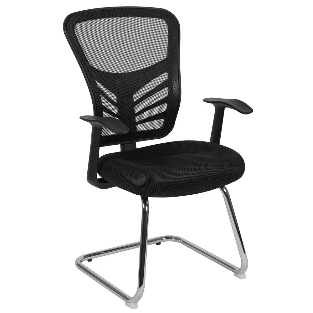 Black Mesh Side Reception Chair with Chrome Sled Base. The main picture.